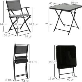 Outsunny Składany komplet 3-częściowy stół z krzesłami czarny + szary