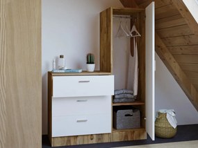 Komoda z 3 szufladami z szafką i lustrem - Biały i naturalny - VITORIO