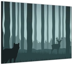 Obraz - Jeleń z wilkiem w skałach (70x50 cm)