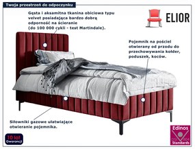 Czerwone welurowe jednoosobowe łóżko pikowane E4-N63