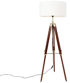 Mosiężna lampa podłogowa vintage z białym kloszem na statywie 50 cm - CortinPrzemysłowy Oswietlenie wewnetrzne