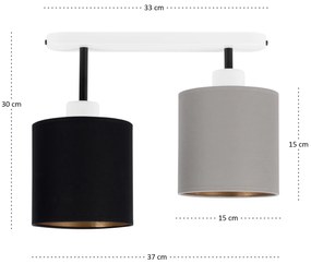 Lampa sufitowa biała dwupunktowy spot z szaro-czarnymi abażurami C-330