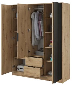 Szafa z lustrem Neria 155 cm - dąb artisan / czarny