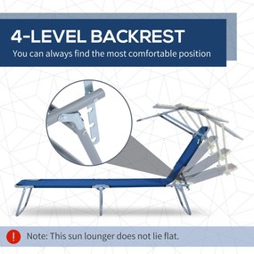 Outsunny Leżak ogrodowy składany z daszkiem przeciwsłonecznym do relaksu niebieski 187x58x36 cm | Aosom PL