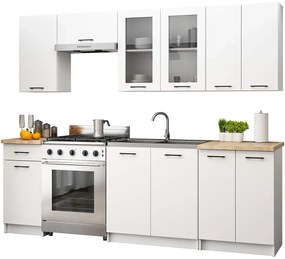 Biały komplet mebli kuchennych z witryną 240 cm G5-P05