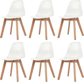 Zestaw 6 białych krzeseł jadalnianych z tworzywa sztucznego z masowymi nogami drewnianymi