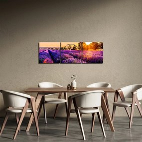 Obraz lawendowego pola (z zegarem) (90x30 cm)