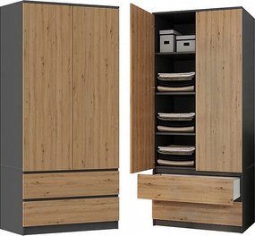 Szafa Malwa SS-90 |  Antracyt/Dąb Artisan  | 90x50x180 cm | Nowoczesna Szafa Dwudrzwiowa