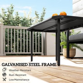 Outsunny Stolik kawowy na zewnątrz, odporny prostokątny metalowy stolik na patio z lamelowym blatem do użytku zewnętrznego | Aosom PL