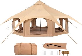 5M/16.4FT Namiot Płócienny Dzwonowy SucceBuy, Namiot Kempingowy na 4 Pory Roku z Wyjściem na Kuchenkę