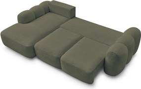 Zielony rozkładany/ze schowkiem narożnik z materiału bouclé (lewostronny/z szezlongiem) Montaigne – Bobochic Paris