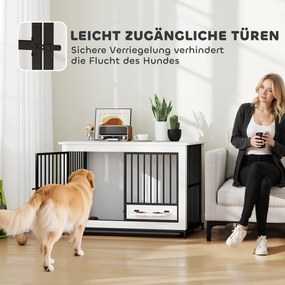 PawHut Duża klatka dla psa, łatwy dostęp, zamykana, obrotowy uchwyt na miski, dla małych i dużych psów, Biała