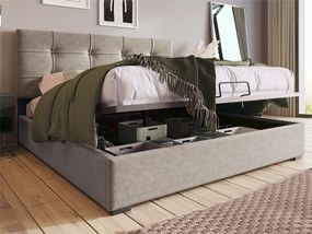 Łóżko tapicerowane 140x200cm z weluru - regulowane wezgłowie z stelażem na listwy - Szare