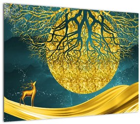 Obraz na szkle - Abstrakcja, złoty krajobraz (70x50 cm)