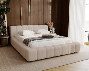 Emporius Bolonia łóżko 160x200 cm - łóżko tapicerowane 160x200 w nowoczesnym stylu - pojemnik, stelaż, gruba pianka, tkanina boucle, beżowy (Anthology 3)