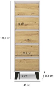 Wąska komoda z 5 szufladami na ubrania kaszmir + dąb artisan S1-M22