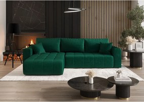 Narożnik z funkcją spania MILO Monolith 37 zielony lewy sofa w kształcie L z pojemnikiem na pościel sofa do salonu, sofa rozkładana, sofa z pojemnikiem