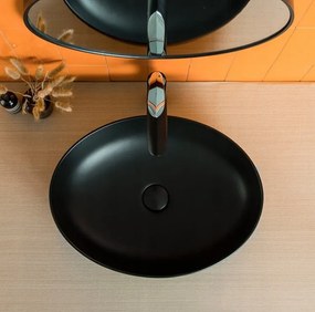 Umywalka nablatowa ceramiczna czarna matowa 41x33 cm stawiana na blat owal