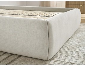 Beżowe tapicerowane łóżko dwuosobowe ze schowkiem/bez zagłówka ze stelażem 180x200 cm Inera – Bobochic Paris