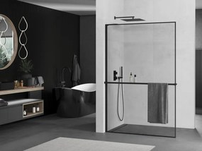 Mexen Kioto+ L ścianka prysznicowa z półką Walk-in 90 x 200 cm, czarna ramka, czarna - 800-090-123-70-70