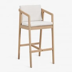 Taboret Ogrodowy Wysoki Z Drewna Akacjowego Kaela Jasny Akacjowy Brąz & ↑75 Cm & Tkaniny Gardenia Biel - Sklum