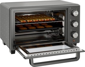 HOMCOM Minipiekarnik, 21 L Piekarnik tosterowy z 1 rusztem i 1 blachą, 3 tryby gotowania, 100 °C-230 °C, Stal nierdzewna, Szkło, Szary
