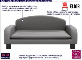 Szara kanapa dla dzieci z ekoskóry - Hreida 4X