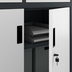 Biurowa szafa metalowa z sejfem na akta i dokumenty FILIP II, 900 x 1850 x 400 mm, antracytowo-biała