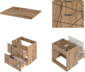 Szafka pod umywalkę nablatową Wood 02, dąb wotan, 60 cm - zestaw 1