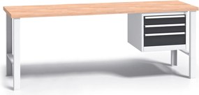 Profesjonalny stół warsztatowy G3 z drewnianym blatem roboczym, 2000 mm, 1x 3 szufladowy kontener, grafitowy