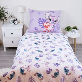 Fioletowa bawełniana pościel dziecięca jednoosobowa 140x200 cm Lilo and Stitch "Kiss" – Jerry Fabrics