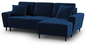 Niebieski aksamitny rozkładany/ze schowkiem narożnik (prawostronny/z szezlongiem) Kyoto – Cosmopolitan Design