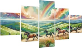 Obraz – Konie galopujące przez krajobraz (125x70 cm)