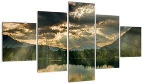 Obraz jeziora, przez które prześwieca słońce (125x70 cm)