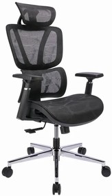 Czarny ergonomiczny fotel biurowy z zagłówkiem i podłokietnikami M3-F86