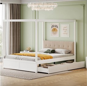 Łóżko dla dorosłych 140x200 cm - łóżko podwójne z 2 szufladami - białe drewno