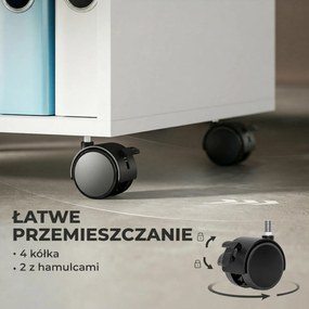 HOMCOM Stojak na drukarkę z 2 otwartymi półkami i kółkami z blokadą do biura, domu, faksu, skanera, 40 x 35 x 56 cm, biały | Aosom PL