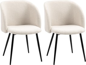 HOMCOM Zestaw 2 krzeseł jadalnych, krzesła tapicerowane z materiału, krzesła kuchenne ze stalowymi nogami, z ergonomicznym oparciem, kremowe