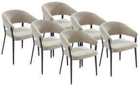 Zestaw 6 krzeseł z podłokietnikami z tkaniny i czarnego metalu - Beżowy - AVRELA