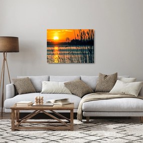 Obraz na szkle - Zachód słońca nad jeziorem (70x50 cm)