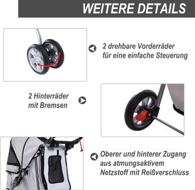 Outsunny Wózek dla Psa Kota Składany Srebrny Lekki do 15kg | Aosom PL
