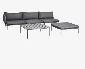 Modułowa Narożna Sofa Ogrodowa 3-częściowa, Pufa I Stolik Kawowy Roubly Grafitowa Szarość - Sklum