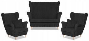 Zestaw uszak Rene Estella sofa fotele Family Meble czarny sztruks