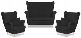 Zestaw uszak Rene Estella sofa fotele Family Meble czarny sztruks