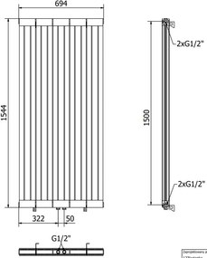 Mexen Waco grzejnik dekoracyjny 1544 x 694 mm, 1550 W, czarny - W217-1544-694-00-70
