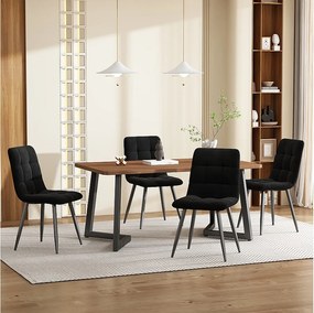 Zestaw do jadalni, stół-140×80×75cm z 4 krzesłami, MDF+metal+aksamit, czarny+orzech