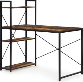 Biurko z regałem LOFTY 120x60 cm, czarne / rustykalnie brązowe