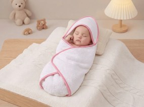 Ręcznik kąpielowy dziecięcy z kapturem BABY 75x75 cm, biały/różowy