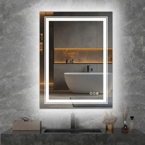 Lustro łazienkowe VERO 60x80cm srebrne z oświetleniem LED HALMAR