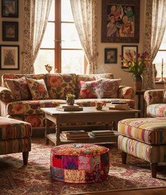 Pikowana okrągła pufa do salonu A4-G33